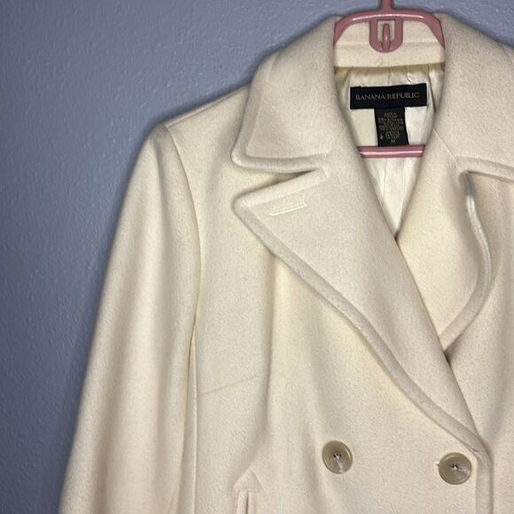 Banana Republic Cream Soft Wool Double Breasted Fully Lined Pea Coat Size Medium - Picture 8 of 16